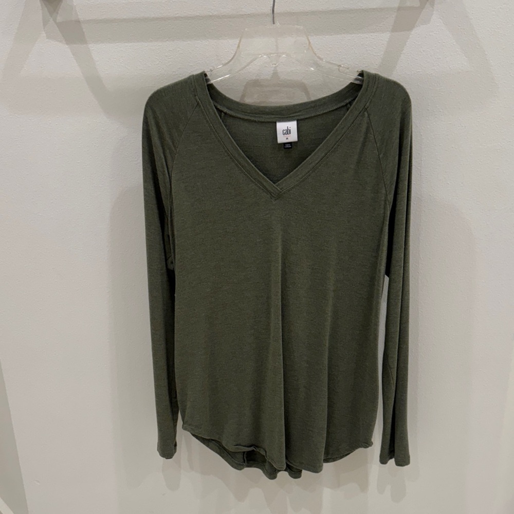 CAbi Forest Green V-Neck Long Sleeve Top